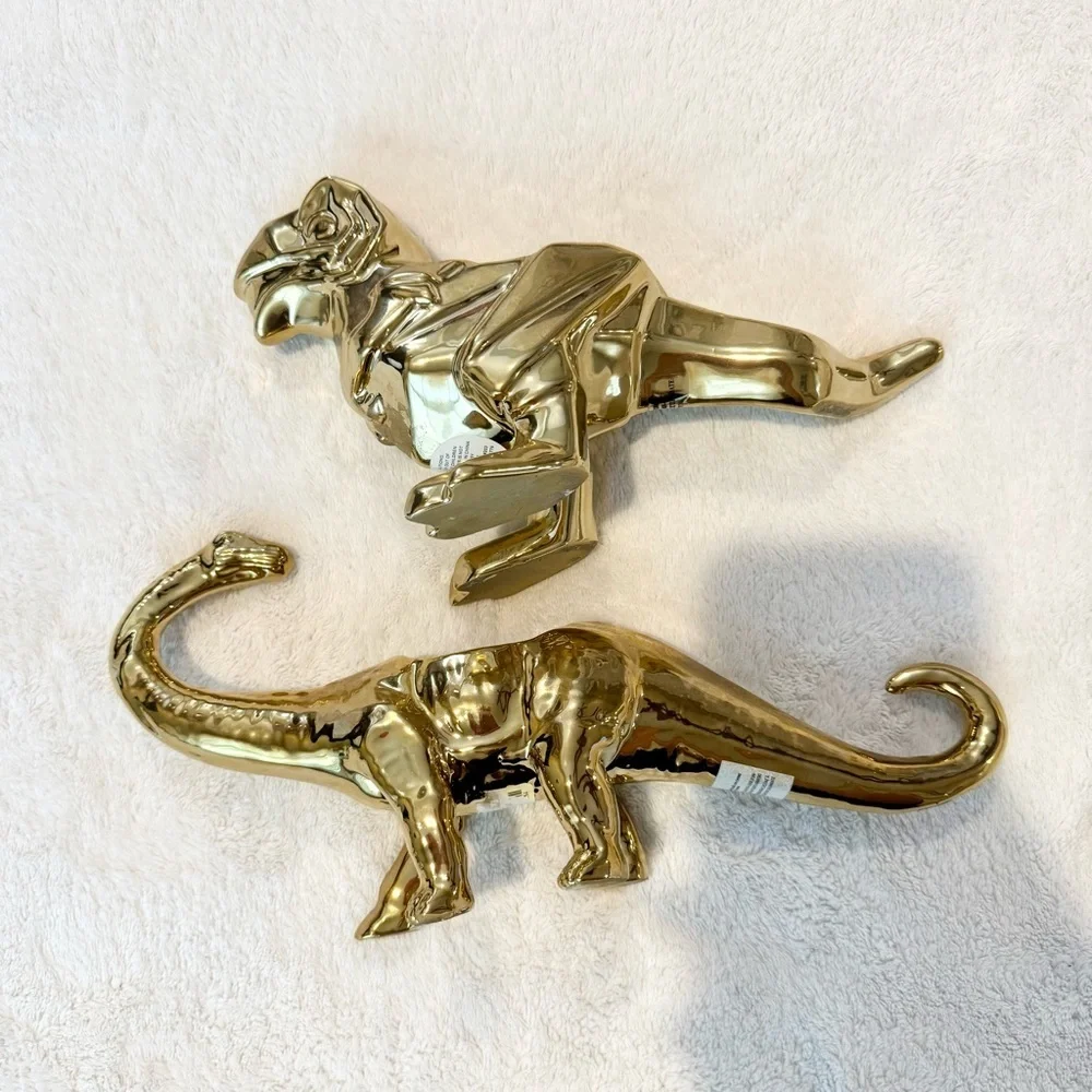 Shiny Gold Dinosaur Figurine Planter Set - Picture 8 of 8